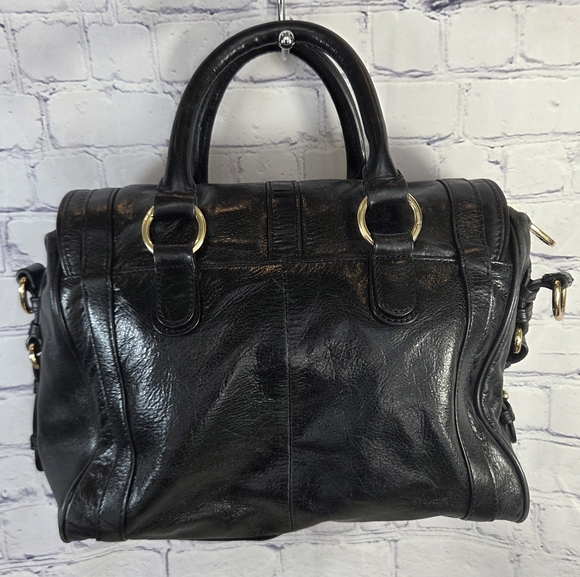 Badgley Mischka Black and Gold Satchel with Glossy Finish - Picture 3 of 16
